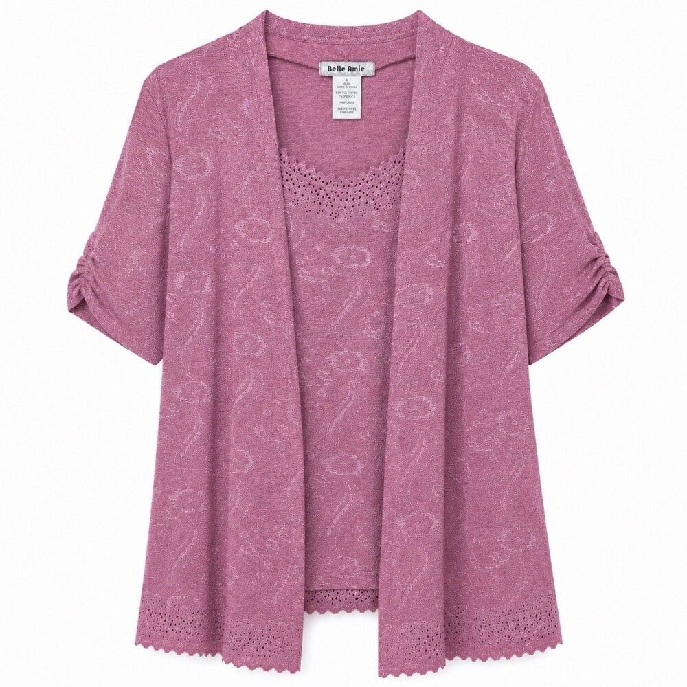 Belle Amie Women’s 3/4 Sleeve Cardigan Blouse Pink Size Medium NWOT
